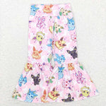 P0384 animal pink long bell bottom pants