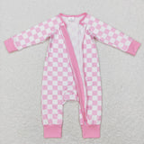 LR0810 pink white long sleeve romper