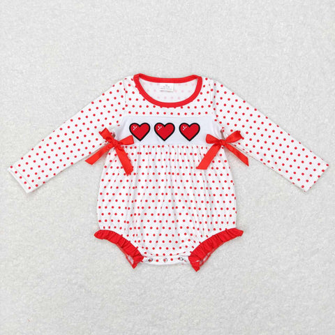 LR0835 heart red white long sleeve romper