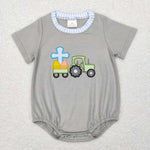 SR0490 Tractor cross gray short sleeve baby romper