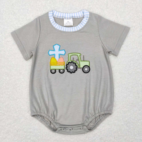 SR0490 Tractor cross gray short sleeve baby romper