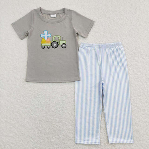 BSPO0194 cross gray short sleeve shirt and pants outfits