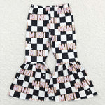 P0345  black white long pants bell bottom