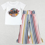 GSPO1114 flower white short sleeve shirt and long pants girls outfits