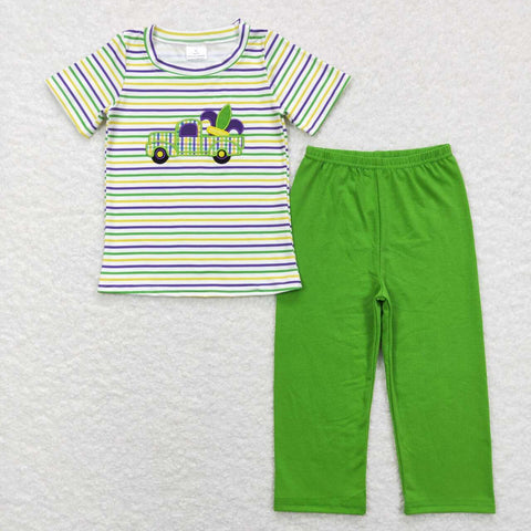 BSPO0215 truck green short sleeve shirt and pants boy outfits