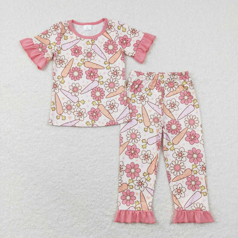 GSPO1017 flower pink shirt and pants girls outfits