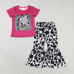 GSPO1110  pink short sleeve shirt and bell bottom girls outfits