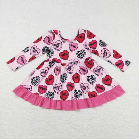 GLD0422 heart pink long sleeve girl dress