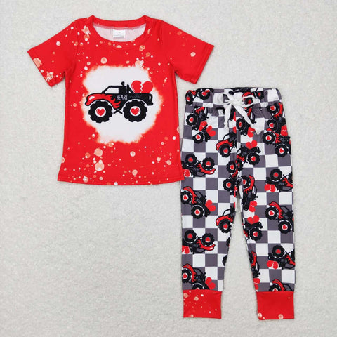 BSPO0227 Valentine's Day tractor red short sleeve shirt and pants boy outfits