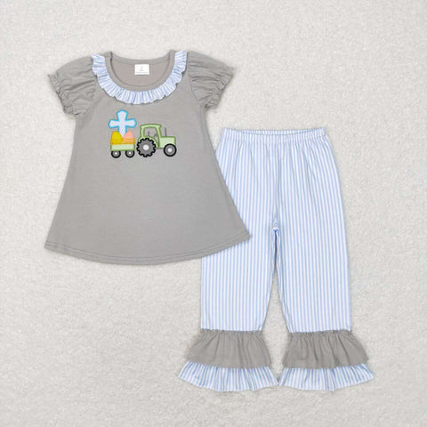 GSPO0973 cross gray shirt and pants girls outfits