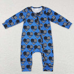 LR0850  blue heart long sleeve baby romper