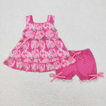 GSSO0364 flower pink cartoon short set