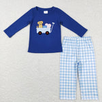 BLP0402 truck dos heart print blue boys pajamas
