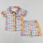 GSSO0381  smile flower short sleeve shirt and shorts boy outfits