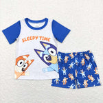 BSSO0421 blue dog short sleeve shirt and pants boy outfits