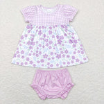 GBO0214  purple flower short sleeve baby swimwear