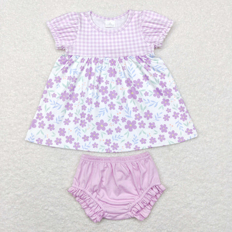 GBO0214  purple flower short sleeve baby swimwear