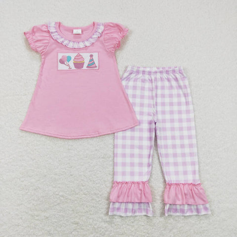 GSPO0960 pink ice cream short sleeve shirt and long pants girls outfits