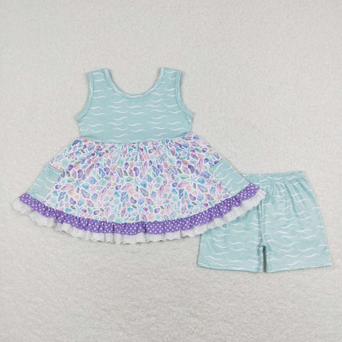 GSSO0404 sea animal short sleeve shirt and shorts girls outfits