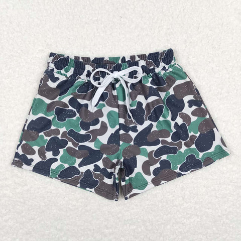 S0218--boy green camo swimming trunks