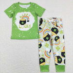BSPO0219 green short sleeve shirt and pants boy outfits