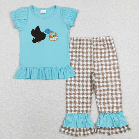 GSPO1022 duckshort sleeve shirt and pants girls outfits