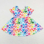 C7-16 Girl Rainbow Heart Short Sleeve Dress