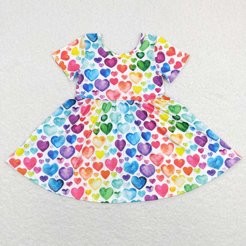 C7-16 Girl Rainbow Heart Short Sleeve Dress