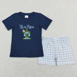 BSSO0319 cross blue short sleeve shirt and shorts boy outfits