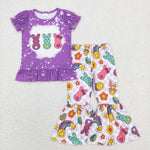 GSPO1116  Easter purple short sleeve shirts and panmts girls outfits