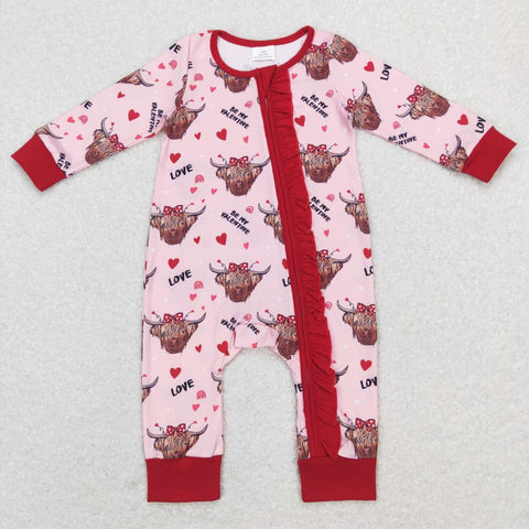 LR0804 cow heart pink long sleeve baby romper