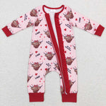 LR0804 cow heart pink long sleeve baby romper