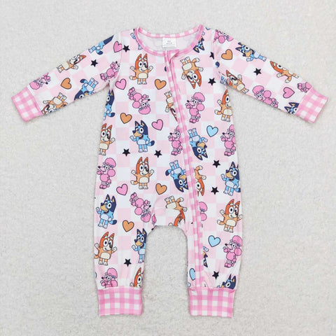 LR0807 dog pink long sleeve baby romper