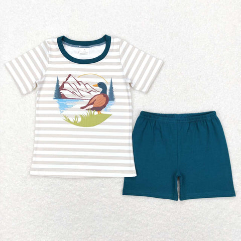 BSSO0307 duck short sleeve shirt and blue pants boy outfits