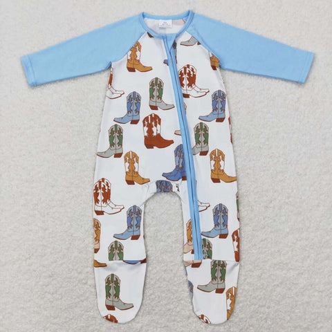 LR0853  boots blue long sleeve baby romper