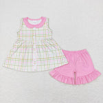 GSSO0416 pink short sleeve shirt and shorts girl outfits