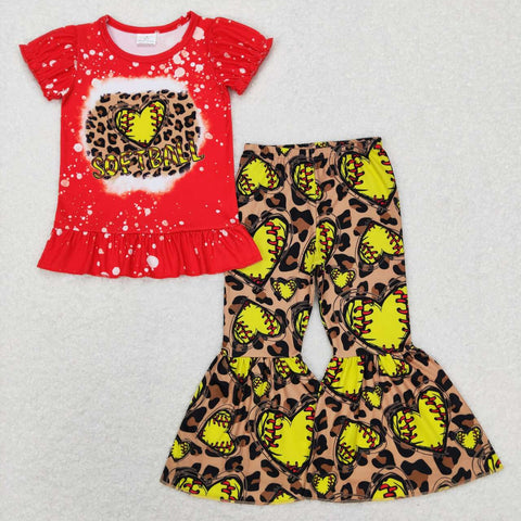 GSPO1086 heart red yellow short sleeve girl outfits