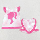 GSSO0384 pink short sleeve shirt and pants girls outfits