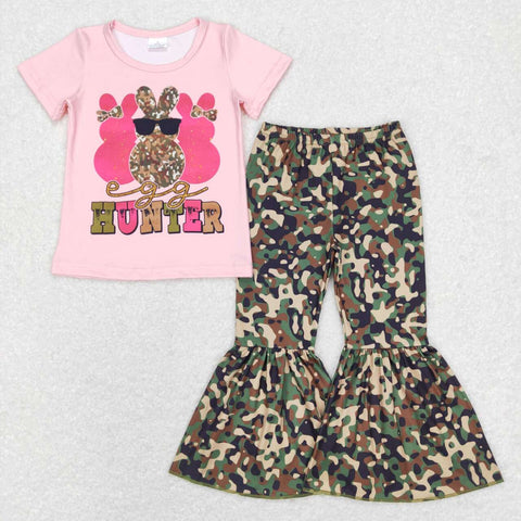 GSPO1049 Easter prink short sleeve shirt and camo long pants girl outfits