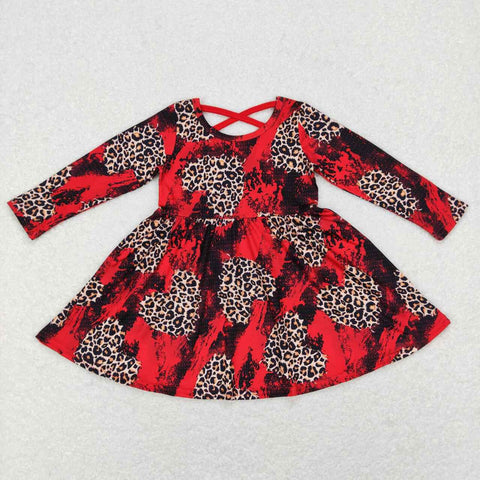 GLD0490-- long sleeve western heart red black girls dress