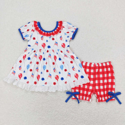 GSSO0430 4th July short sleeve shirt and shorts girl outfits