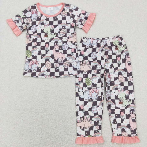 GSPO1203--- short sleeve dinosuar flower girls outfits