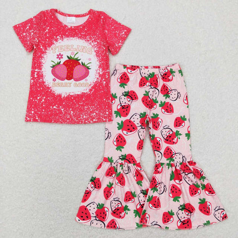 GSPO0906 Strawberries short sleeve shirt and long pants girl outfits