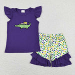 GSS00444 purple short sleeve shirt and pants girls outfits