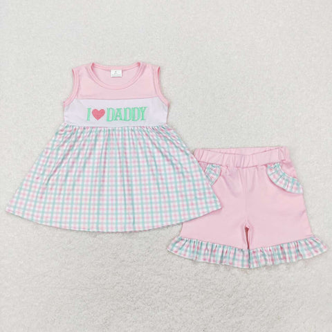 GSSO0441 short sleeve pink love daddy girls outfits