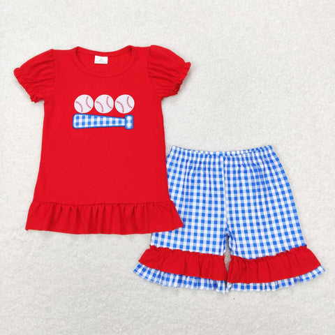 GSSO0428 rugby short sleeve red shirt and shorts girls outfits