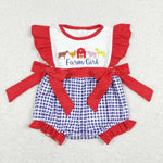 SR0696 farm short sleeve farm girl baby romper