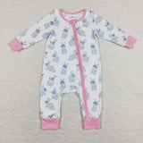LR0836 Easter rabbit pink long sleeve baby romper
