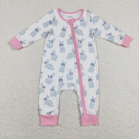 LR0836 Easter rabbit pink long sleeve baby romper