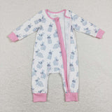 LR0836 Easter rabbit pink long sleeve baby romper